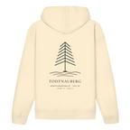 Hoodie Höhenlage in Natural Raw – Rückseite mit Tannen-Motiv