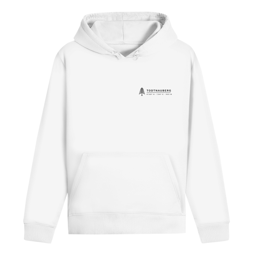 Hoodie Höhenlage in White – Vorderseite mit Todtnauberg-Koordinaten