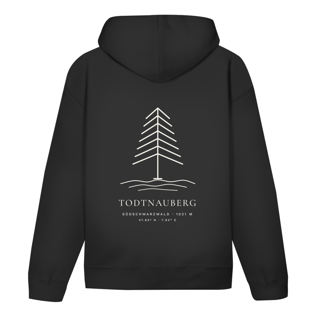 Hoodie Höhenlage in Black – Rückseite mit Tannen-Motiv