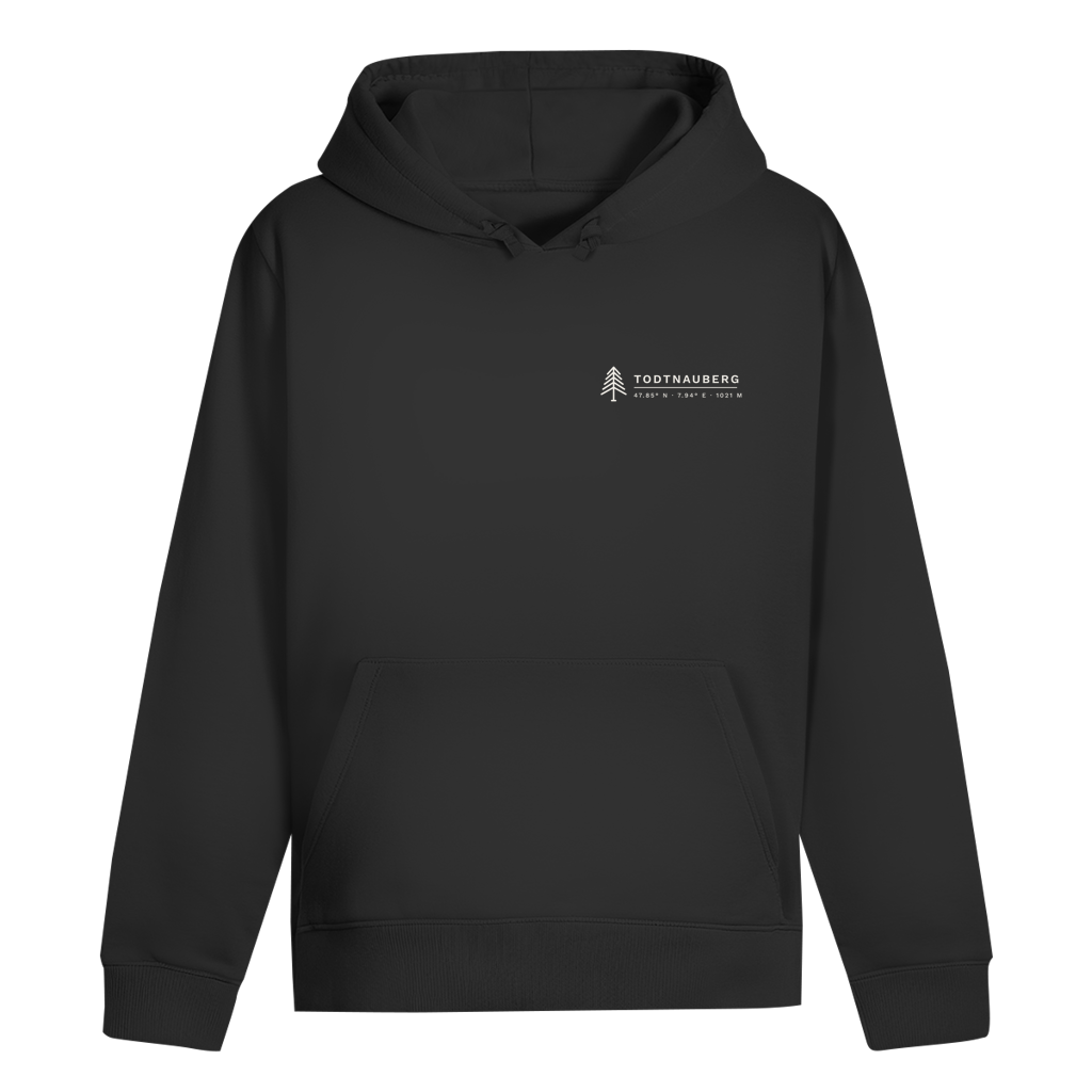 Hoodie Höhenlage in Black – Vorderseite mit Todtnauberg-Koordinaten