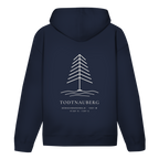 Hoodie Höhenlage in French Navy – Rückseite mit Tannen-Motiv