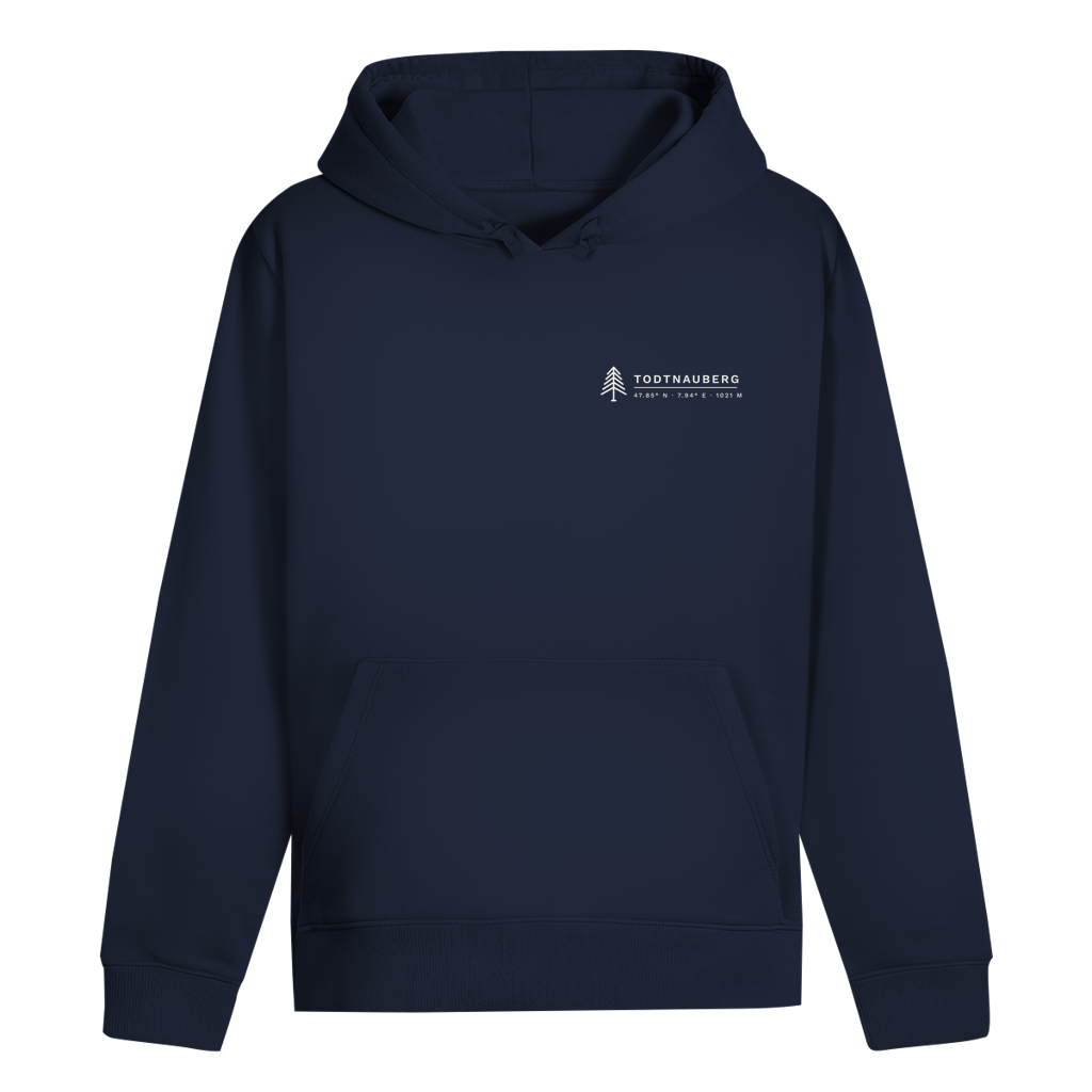 Hoodie Höhenlage in French Navy – Vorderseite mit Todtnauberg-Koordinaten